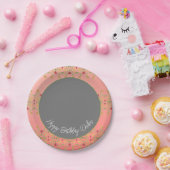 ピンクかわいらしとダークグレーのラウンドを洗った ペーパープレート (パーティー)