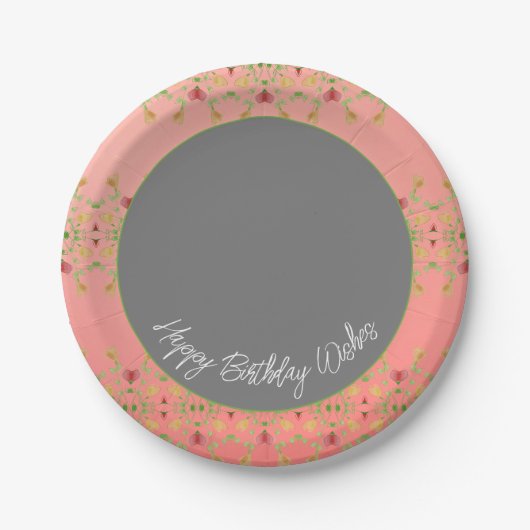 ピンクかわいらしとダークグレーのラウンドを洗った ペーパープレート (正面)