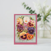 ピンクかわいらしとパープルパンジーヴィンテージアート ポストカード (スタンド正面)