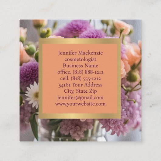 ピンクかわいらしとピーチパープルバラAI生成 スクエア名刺 (裏面)