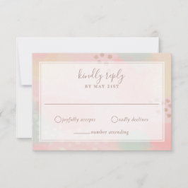 ピンクかわいらしとピーチモダンパステル結婚ズ 出欠カード