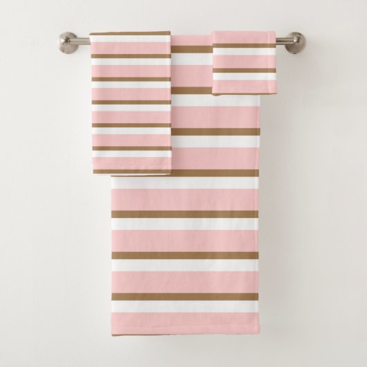ピンクかわいらしとブラウンのストライプ バスタオルセット (インサイチュ)