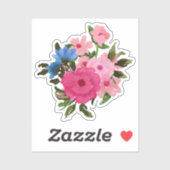 ピンクかわいらしとブルーのフローラブーケ シール (シート)