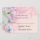 ピンクかわいらしとブルーのフローラワイルドフラワーRSVP 招待状 (正面/裏面)