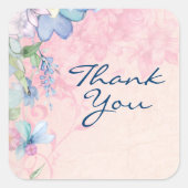 ピンクかわいらしとブルーのフローラ背景 スクエアシール (正面)