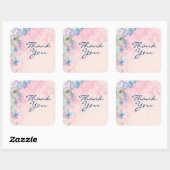 ピンクかわいらしとブルーのフローラ背景 スクエアシール (シート)