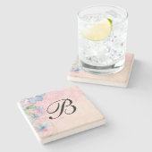 ピンクかわいらしとブルーのフローラ野花 ストーンコースター (横)