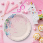 ピンクかわいらしとブルーのフローラ野花 ペーパープレート (パーティー)