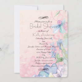 ピンクかわいらしとブルーのワイルドフラワーブライダルシャワー 招待状