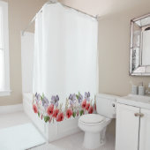 ピンクかわいらしとブルーの水色の花縁ど シャワーカーテン (インサイチュ)