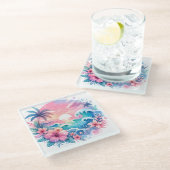 ピンクかわいらしとブルーの沿岸芸術 ガラスコースター (アングル)