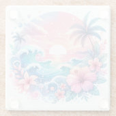 ピンクかわいらしとブルーの沿岸芸術 ガラスコースター (裏面)