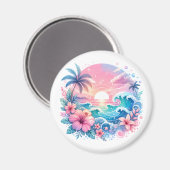 ピンクかわいらしとブルーの沿岸芸術 マグネット (正面/裏面)