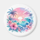 ピンクかわいらしとブルーの沿岸芸術 マグネット (正面)