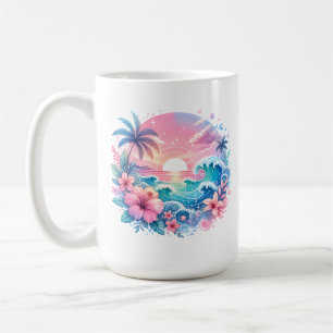 ピンクかわいらしとブルーの海岸芸術パーソナライズされた コーヒーマグカップ