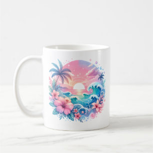 ピンクかわいらしとブルーの海岸芸術パーソナライズされた コーヒーマグカップ
