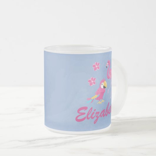 ピンクかわいらしとブルーの熱帯性 フロストグラスマグカップ (正面右)