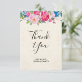 ピンクかわいらしとブルーの縁どフラ結婚ー サンキューカード (スタンド正面)