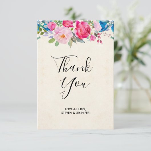 ピンクかわいらしとブルーの縁どフラ結婚ー サンキューカード (スタンド正面)