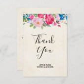 ピンクかわいらしとブルーの縁どフラ結婚ー サンキューカード (正面/裏面)