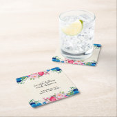 ピンクかわいらしとブルーの縁どフラ結婚ー スクエアペーパーコースター (インサイチュ)