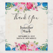 ピンクかわいらしとブルーの縁どフラ結婚ー ワインラベル (シングルラベル)