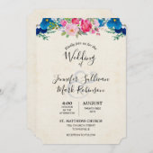 ピンクかわいらしとブルーの縁どフラ結婚ー 招待状 (正面/裏面)