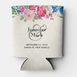 ピンクかわいらしとブルーの縁どフラ結婚ー 缶クーラー