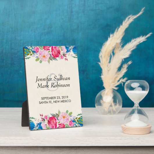 ピンクかわいらしとブルーの縁ど花 フォトプラーク (側面)