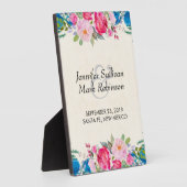 ピンクかわいらしとブルーの縁ど花 フォトプラーク (側面)