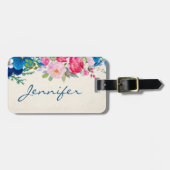 ピンクかわいらしとブルーの縁ど花 ラゲッジタグ (正面横)