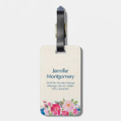 ピンクかわいらしとブルーの縁ど花 ラゲッジタグ (裏面縦)