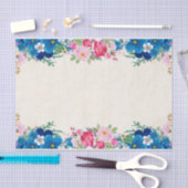 ピンクかわいらしとブルーの縁ど花 薄葉紙 (クラフト)