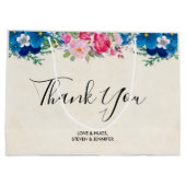 ピンクかわいらしとブルーの花が縁どありがとう ラージペーパーバッグ (裏面)