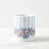 ピンクかわいらしとブルーの花とストライプ名前つき コーヒーマグカップ (中央)