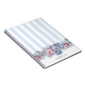 ピンクかわいらしとブルーの花とストライプ名前つき ノートブック (右側)