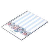 ピンクかわいらしとブルーの花とストライプ名前つき ノートブック (左側)