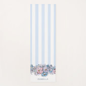 ピンクかわいらしとブルーの花とストライプ名前つき ヨガマット (正面)