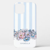 ピンクかわいらしとブルーの花とストライプ名前つき Case-Mate iPhoneケース (裏面)