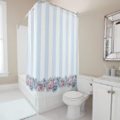 ピンクかわいらしとブルーの花とストライプ花 シャワーカーテン (インサイチュ)