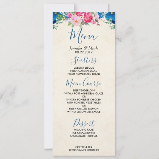 ピンクかわいらしとブルーの花縁どのメ結婚ニュー 招待状 (正面)