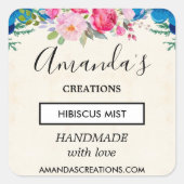 ピンクかわいらしとブルーの花縁ど業 スクエアシール (正面)