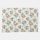 ピンクかわいらしとブルーの花 キッチンタオル (横)