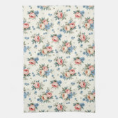 ピンクかわいらしとブルーの花 キッチンタオル (縦)