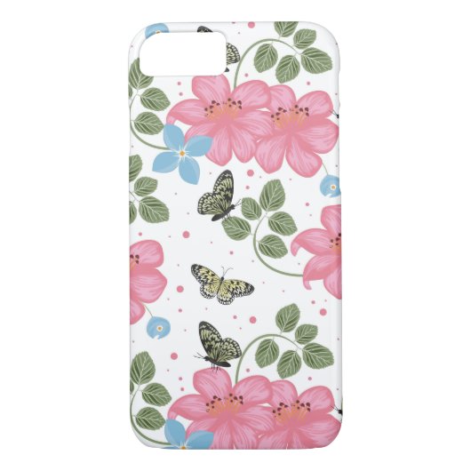 ピンクかわいらしとブルーの花 Case-Mate iPhoneケース (裏面)