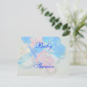 ピンクかわいらしとブルーの赤ちゃんシャワー インビテーションポストカード (スタンド正面)