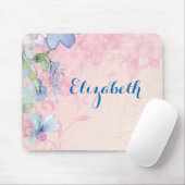 ピンクかわいらしとブルーの野花パーソナライズされた マウスパッド (マウス)