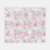 ピンクかわいらしとブルーテディベアガーリー フリースブランケット (正面(横))