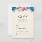 ピンクかわいらしとブルーフラワー縁どシンプルRSVP 招待状 (正面)
