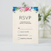 ピンクかわいらしとブルーフラワー縁どシンプルRSVP 招待状 (スタンド正面)